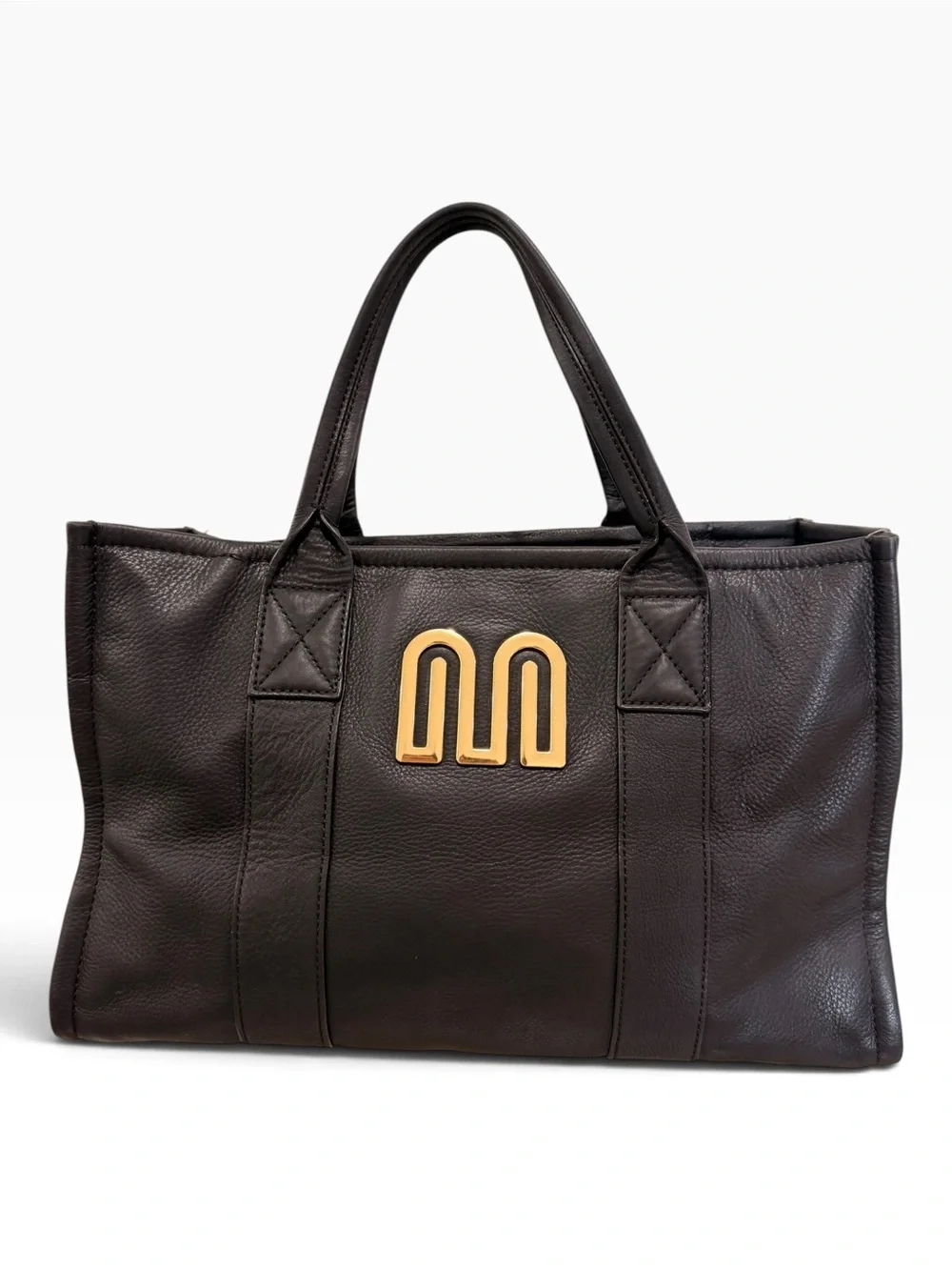 Margot New York Amara Large Leather Tote Bag Black Gold